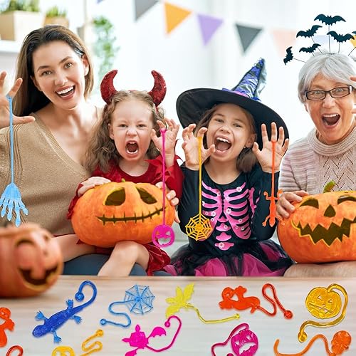 Miniatura 6 de 72 piezas de juguetes de Halloween con manos adhesivas para niños, calavera, esqueleto, murciélago, fantasma, calabaza, juguetes elásticos para