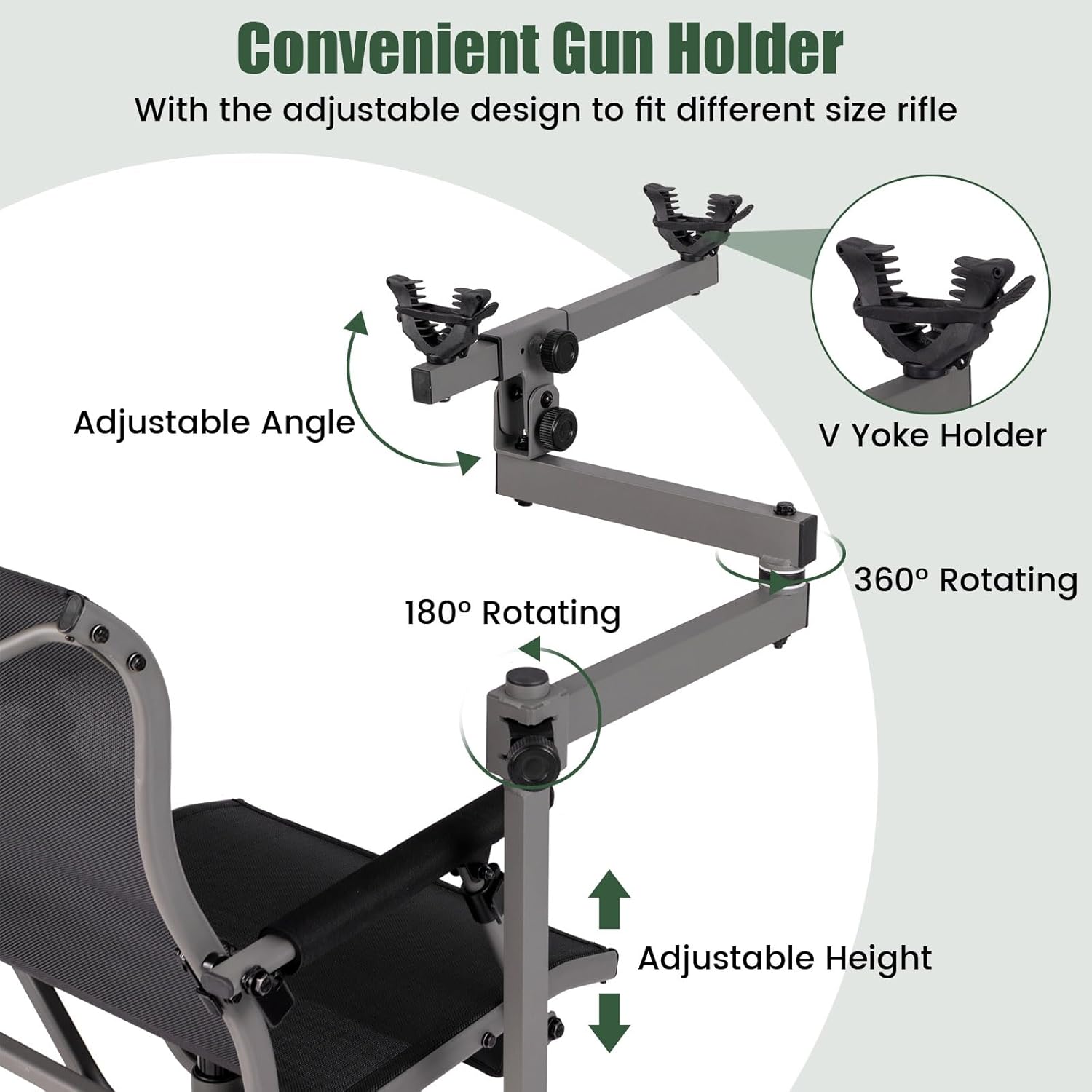 GYMAX Hunting Chair with Gun Rest, 360° Swivel Hunting Blind Chair w/Adjustable Height & Armrest, All-Terrain Duck Feet, Shoulder Strap, 330 LBS Folding Outdoor Ground Blind Seat