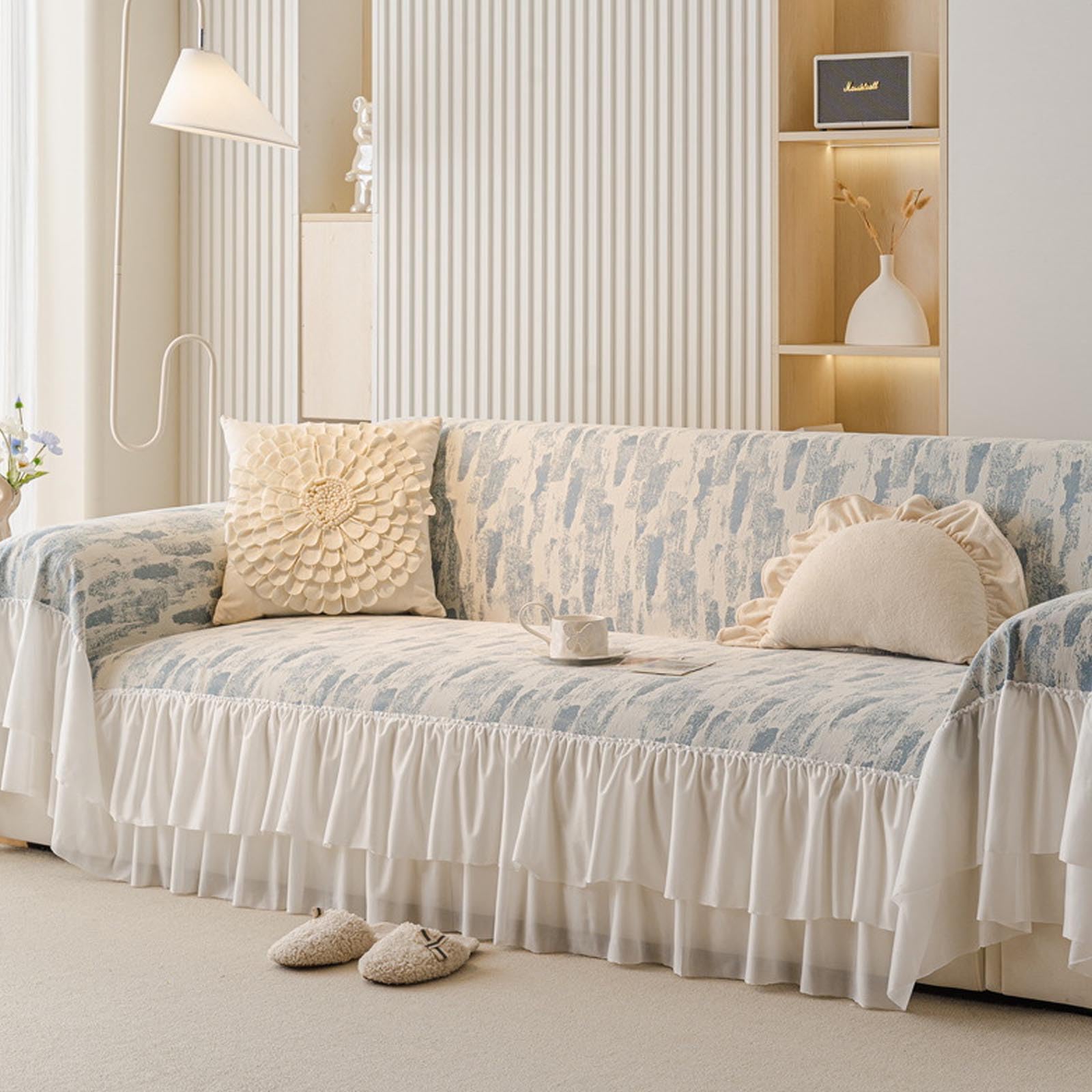 Tissu résistant à l'abrasion pour canapé chenille vert lavable en L
