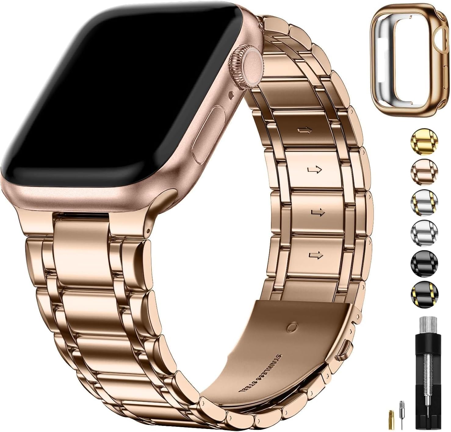 Fullmosa Bands Compatible with Apple Watch Band 42mm Series 11 10, Stainless Steel iWatch Band with Case for Apple Watch, Rose Gold