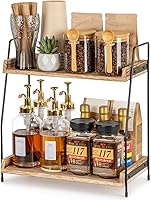ANBOXIT 2-Tier Wooden Countertop Coffee Station Organizer - Rustic Shelf for Coffee Bar Accessories & Kitchen Condiment Caddy, Brown
