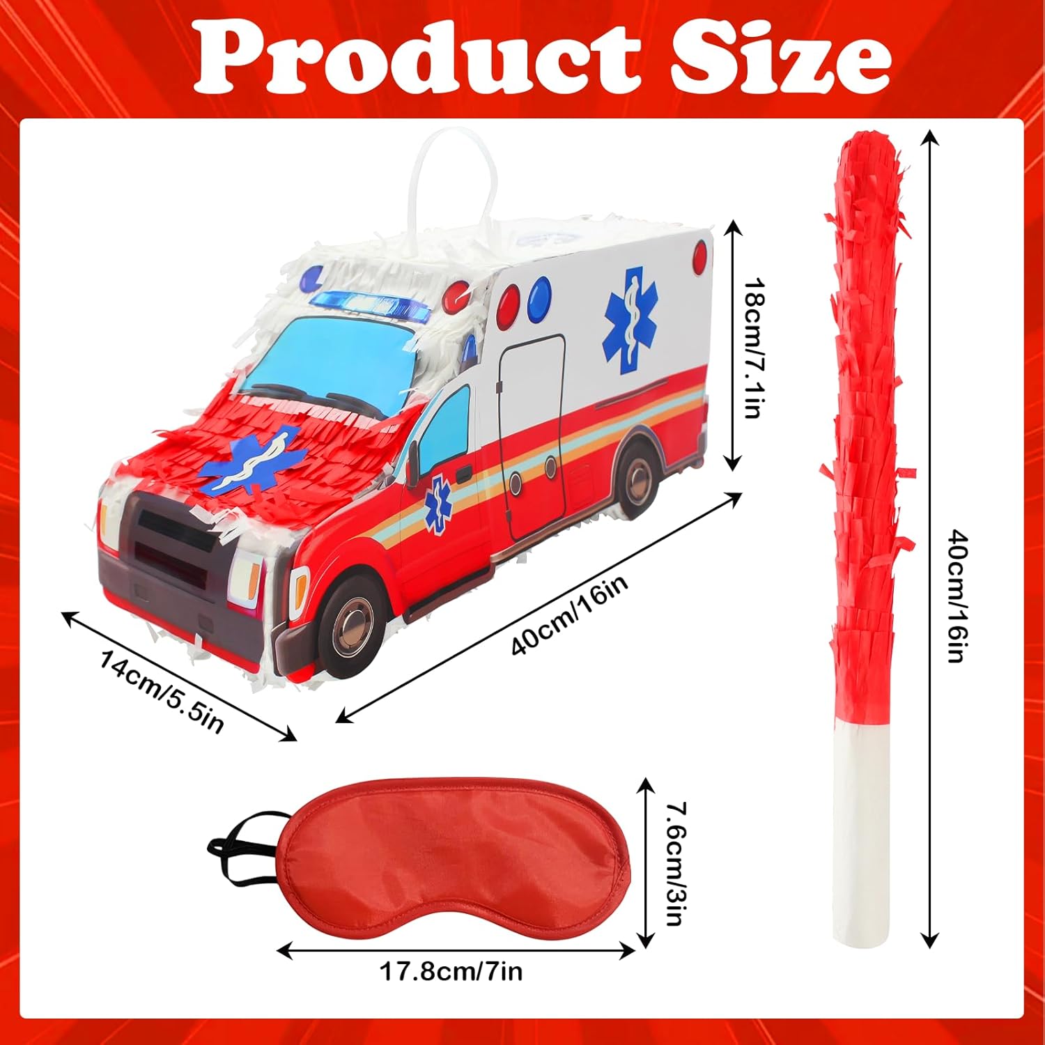 Piñata 3D Ambulance Piñata Bundle with a Blindfold and Bat for Ambulance Theme Birthday Decorations, Boys Birthday Party Supplies