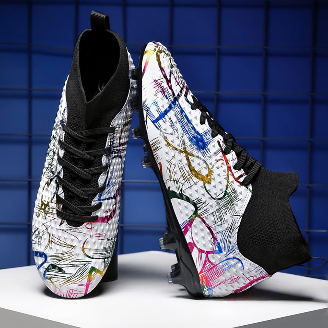 ¡Fuego Flamenco Español · Falla de Lava! Zapatos de Fútbol Alto Tobillo con Tacos AG – Diseño Étnico Control Balón, Filo Rompe Aire Corta Espinas!