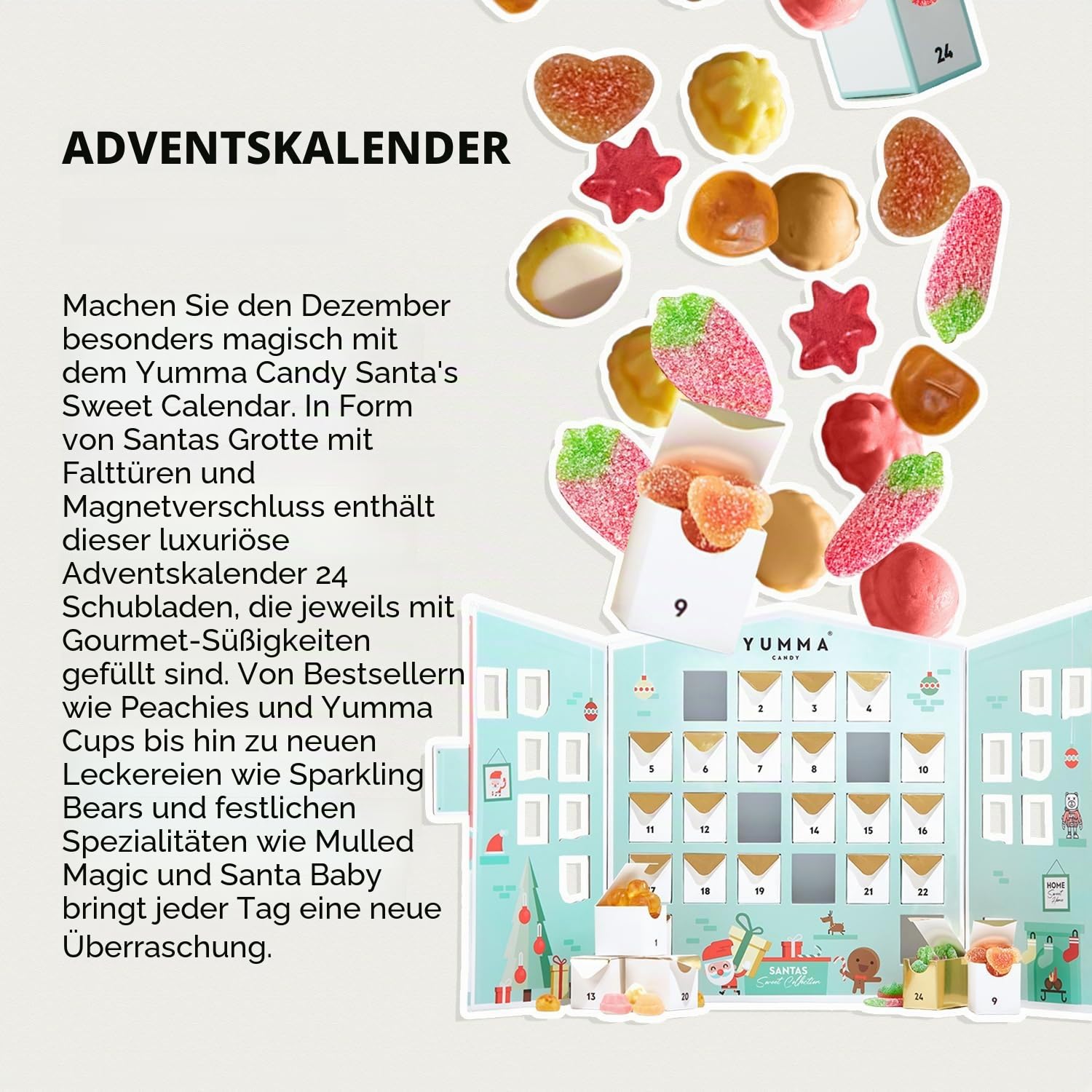 Yumma Candy Adventskalender | Luxuriöser Genusskalender mit 24 süßen Fruchtgummi-Überraschungen