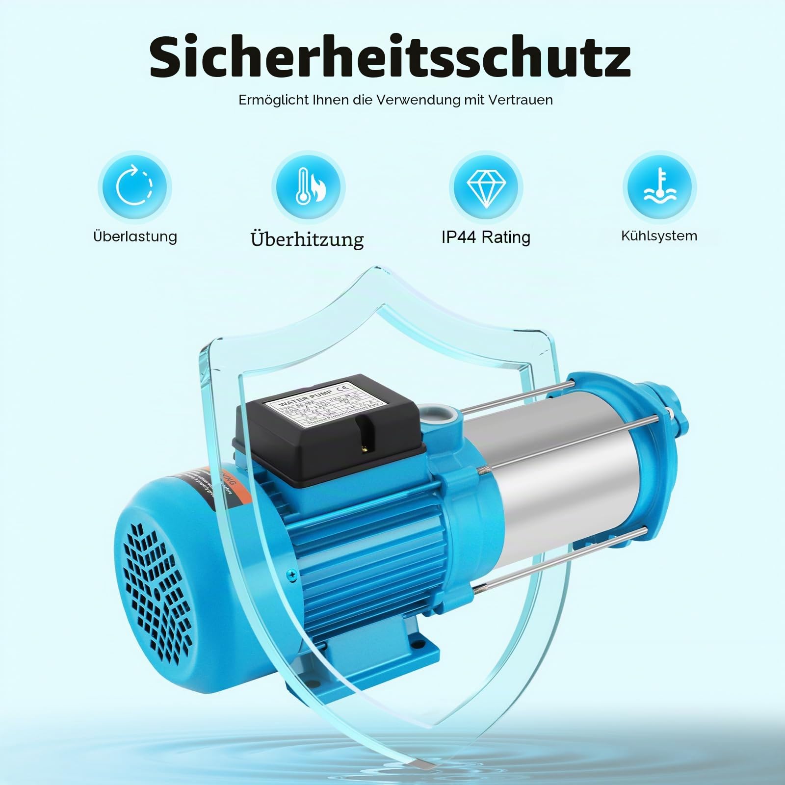 1300W Kreiselpumpe, 220~230V IP44 Gartenpumpe Selbstansaugend wasserpumpe zisternenpumpe hauswasserwerk, 4000 L/h 9.8 Bar