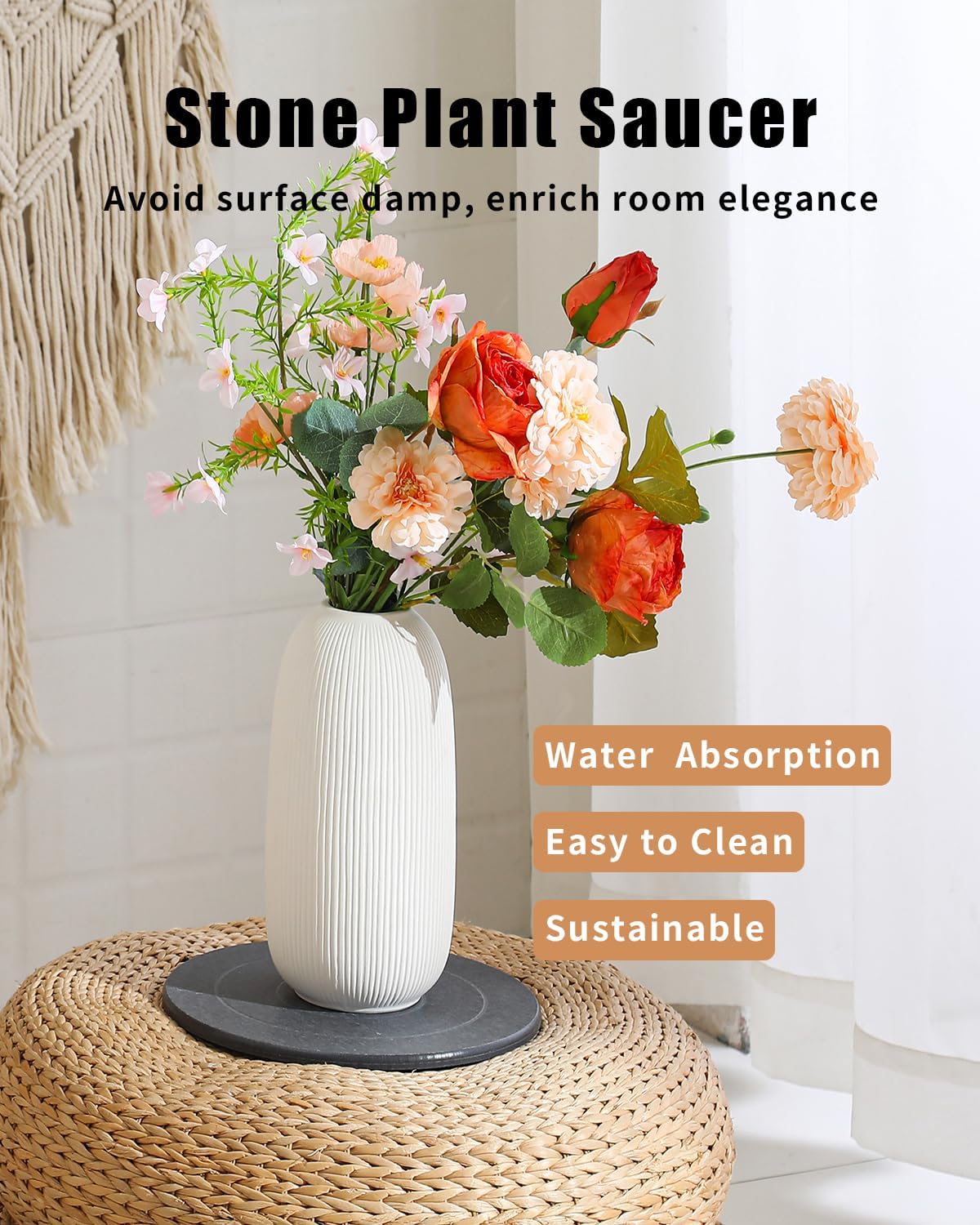 Diatomaceous Earth Plant Saucer Instant Dry, 2 Pack 8 inch Super Absorbent Plant Trays for Pots, Plant Water Catcher Tray, Plant Drip & Drainage Tray for Indoor, Gray - Image 3