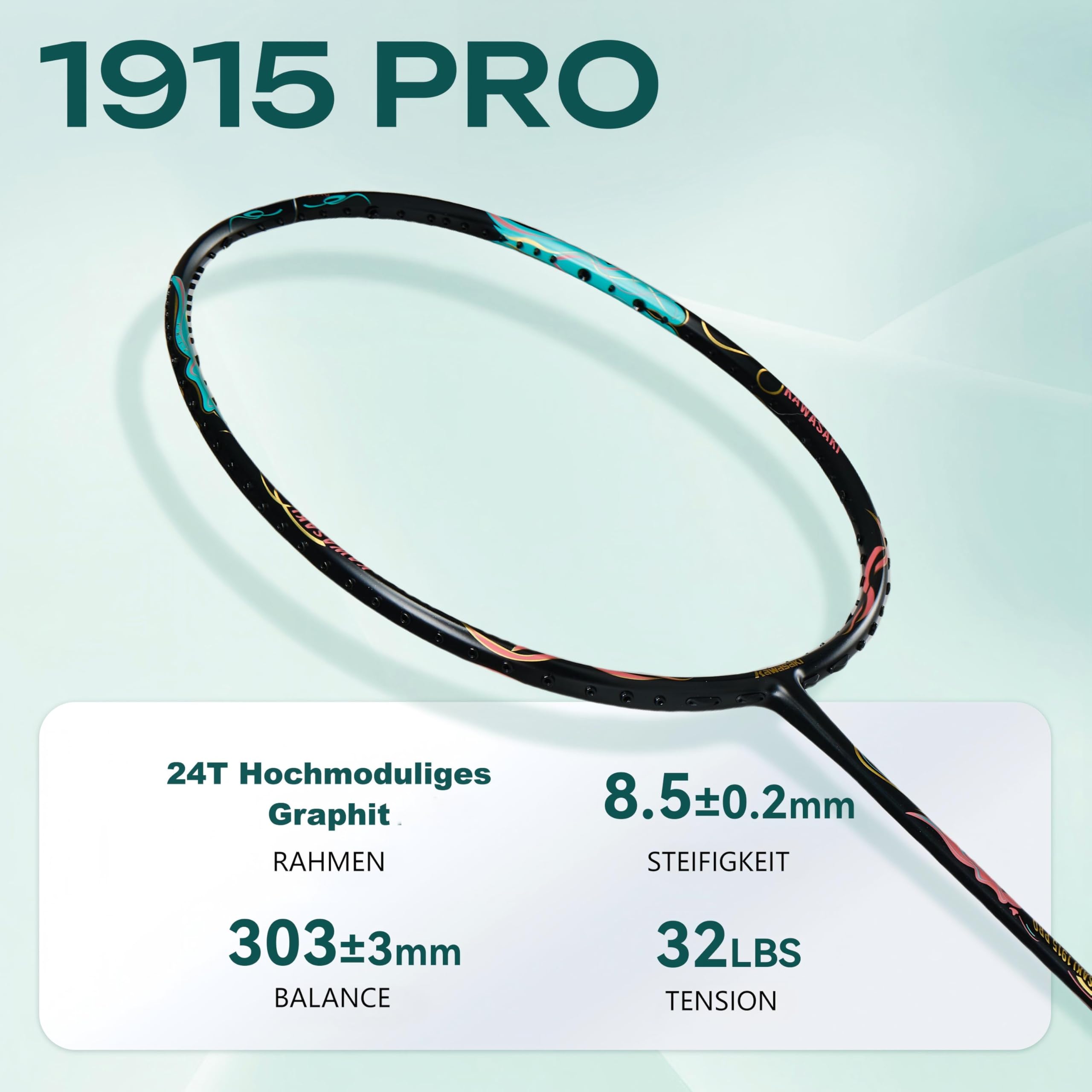 Professioneller Badminton Schläger, A1 TAAN Carbon Badmintonschläger High Tension 5U Ultra-Light Badminton Set mit Griffbänder & Schlägertasche-1915 Pro(Get Strung)