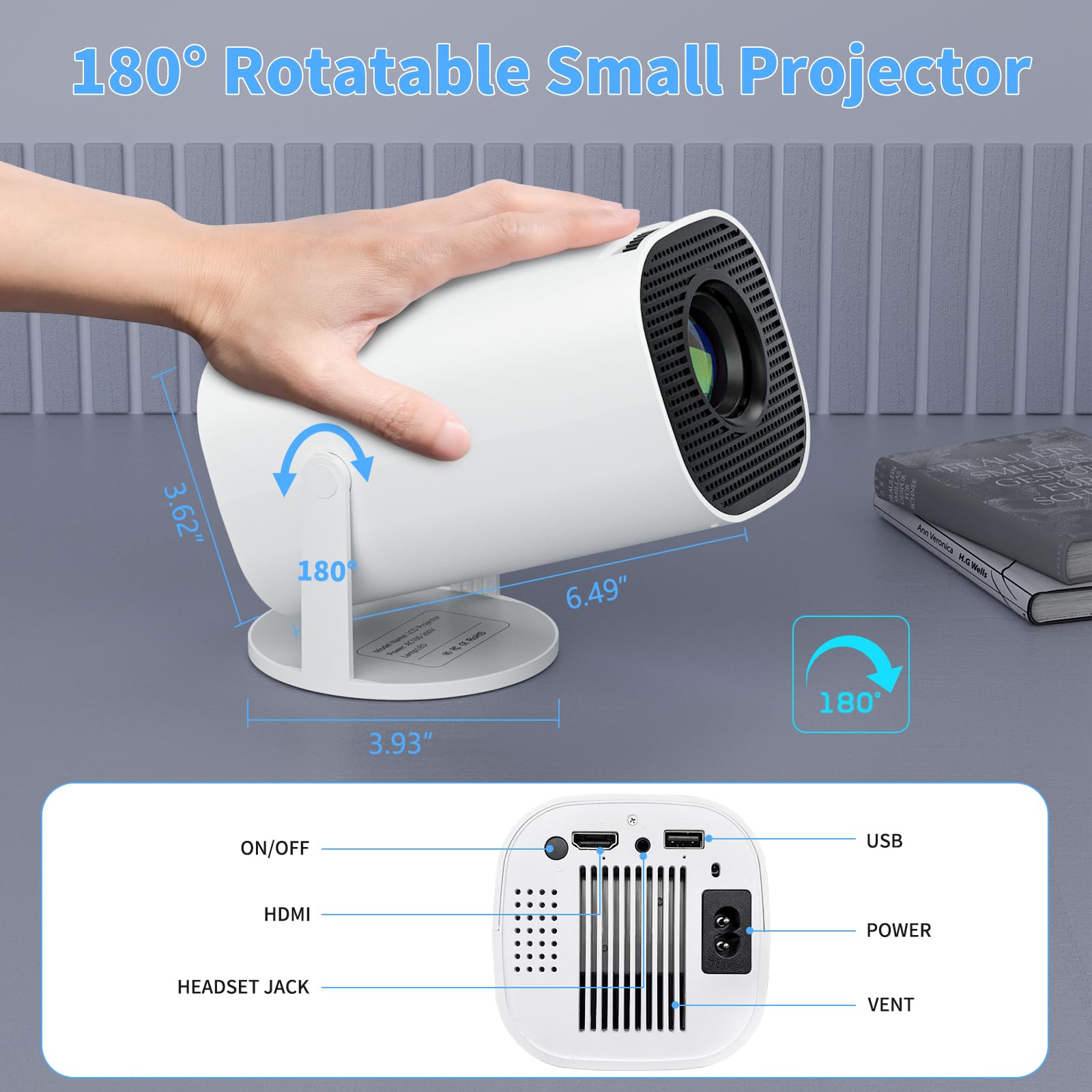 Projector with Wifi and Bluetooth,Portable Projector,Smart Projector Built-in Android System ,HiFi Speaker,Support 4k 8k HD Decoding ,Mini projector Ideal for Home Outdoor Meetings