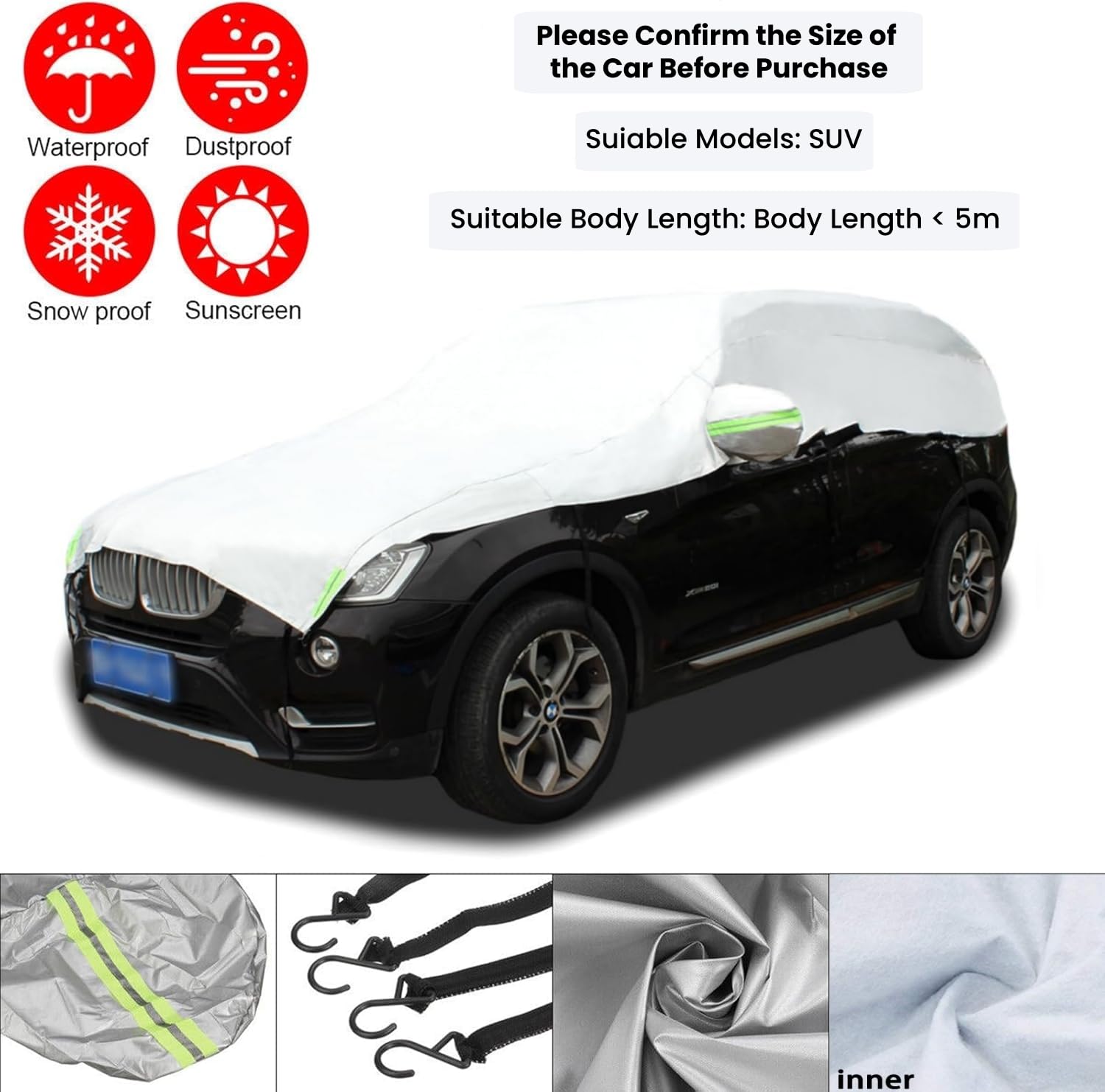 Funda De Coche Impermeable CaiTang - Tela Oxford 210D, 8 Correas De Sujeción - Protección UV, Nieve Y Polvo Para Sedán (Consultar Tamaño)
