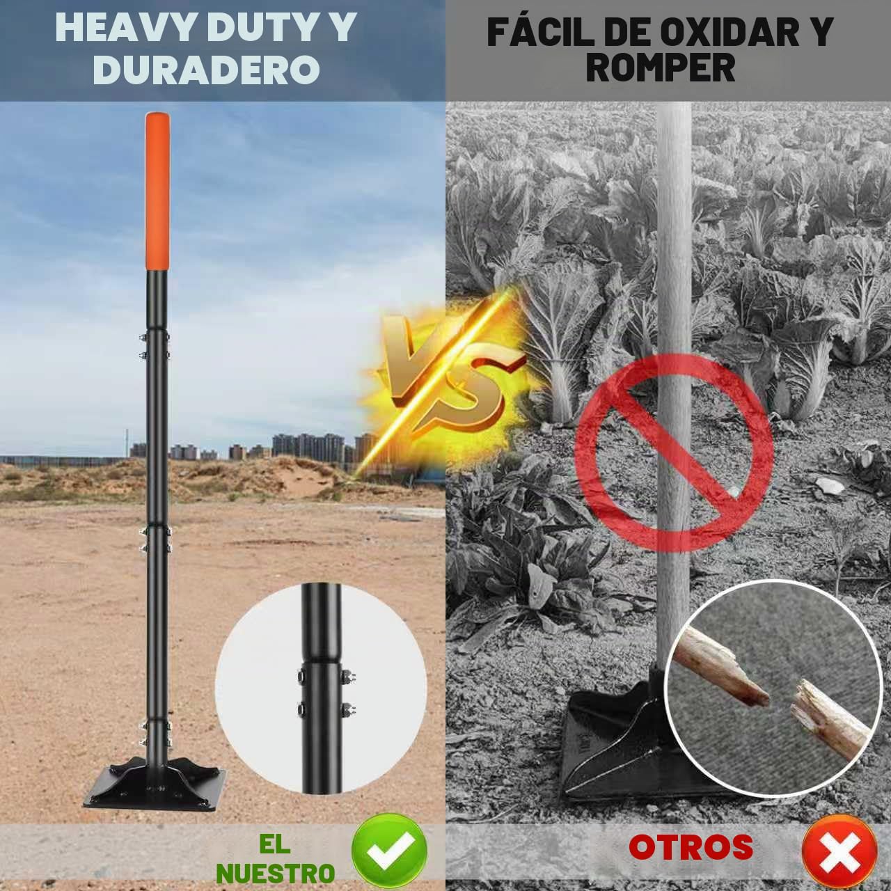 BARAYSTUS Herramienta de Jardinería, Compactador de 112 cm de Acero al Carbono de Alta Resistencia, Compactador Ajustable para Nivelar para Instalar Pavimentos y Reparar Asfalto, 4,5 kg