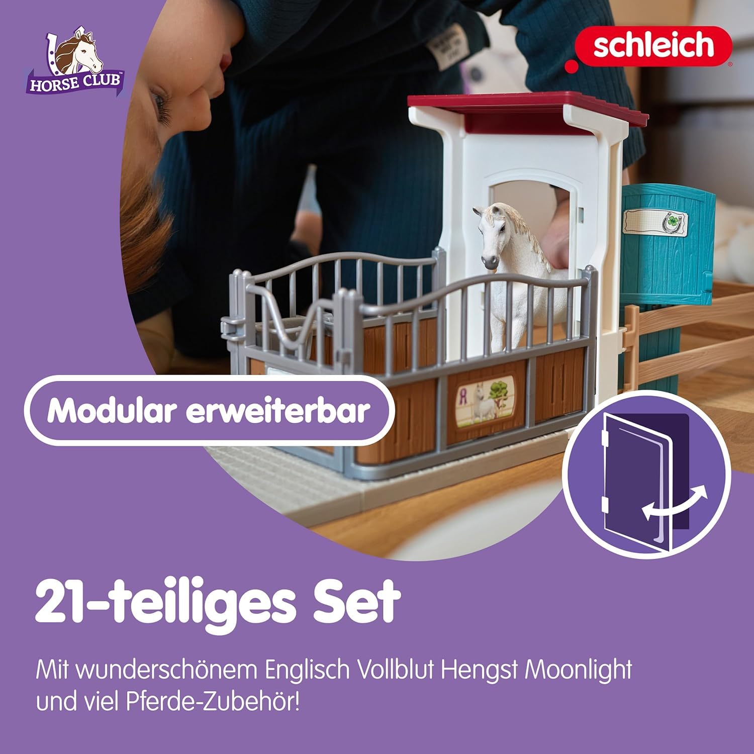 SCHLEICH Horse Club | Pferdebox 42569 mit Pferde Figur und Zubehör | Spielset für Pferdepflege, Rollenspiel & Sammlung | Geschenk für Mädchen und Jungen ab 5 Jahren | Set aus 21 Teilen