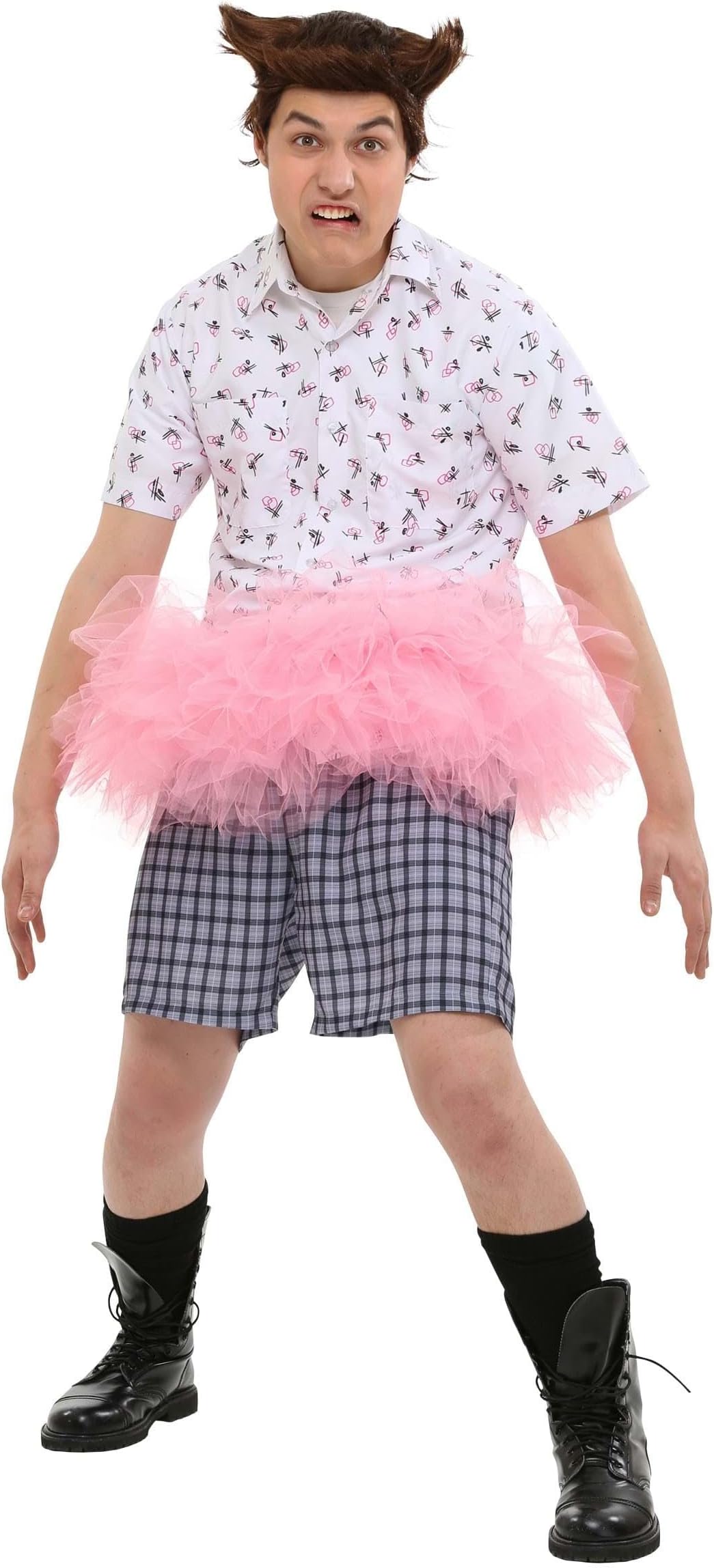 Fun CostumesAce Ventura Adult Pink Tutu Costume Mens, Wacky Classic Movie Halloween Outfit with Wig