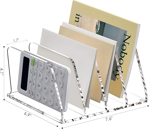 Miniatura 2 de SANRUI Organizador de archivos de escritorio de acrílico, soporte organizador de archivos de letras verticales transparentes de 4 secciones, estante