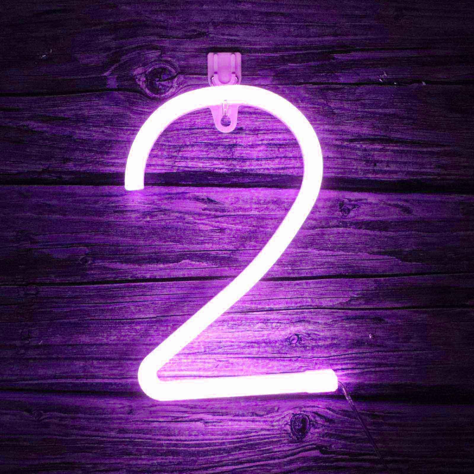 Custom Purple Number Neon Light - Portable USB/Battery Powered LED Sign for Desk Party Cafe Photo Booth Decor(No.2) — image 1