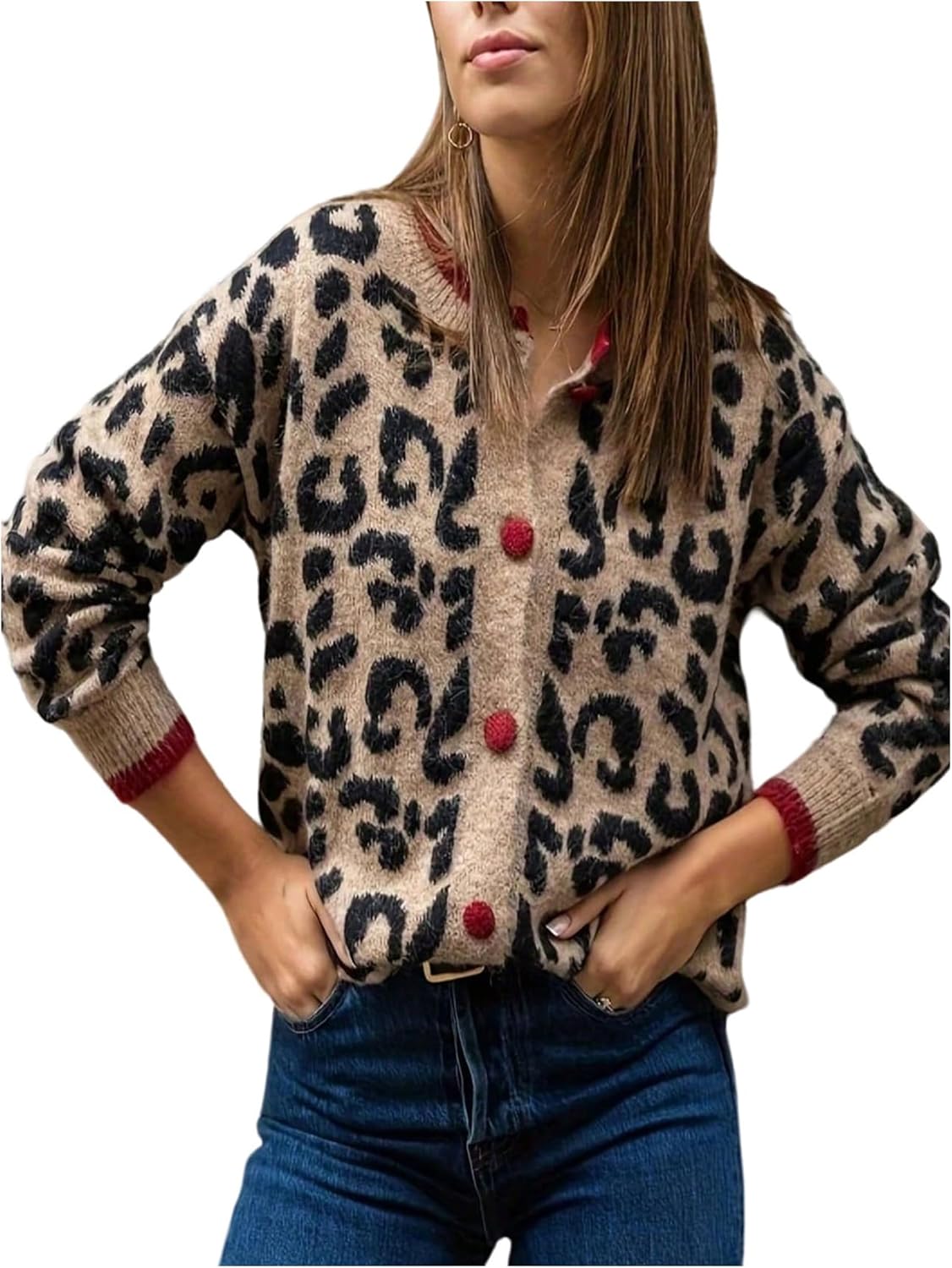 GORGLITTER Women's Plus Size Leopard Print Cardigan Sweaters Trendy Button Up Old Money Business Casual Fall Tops - Image 5