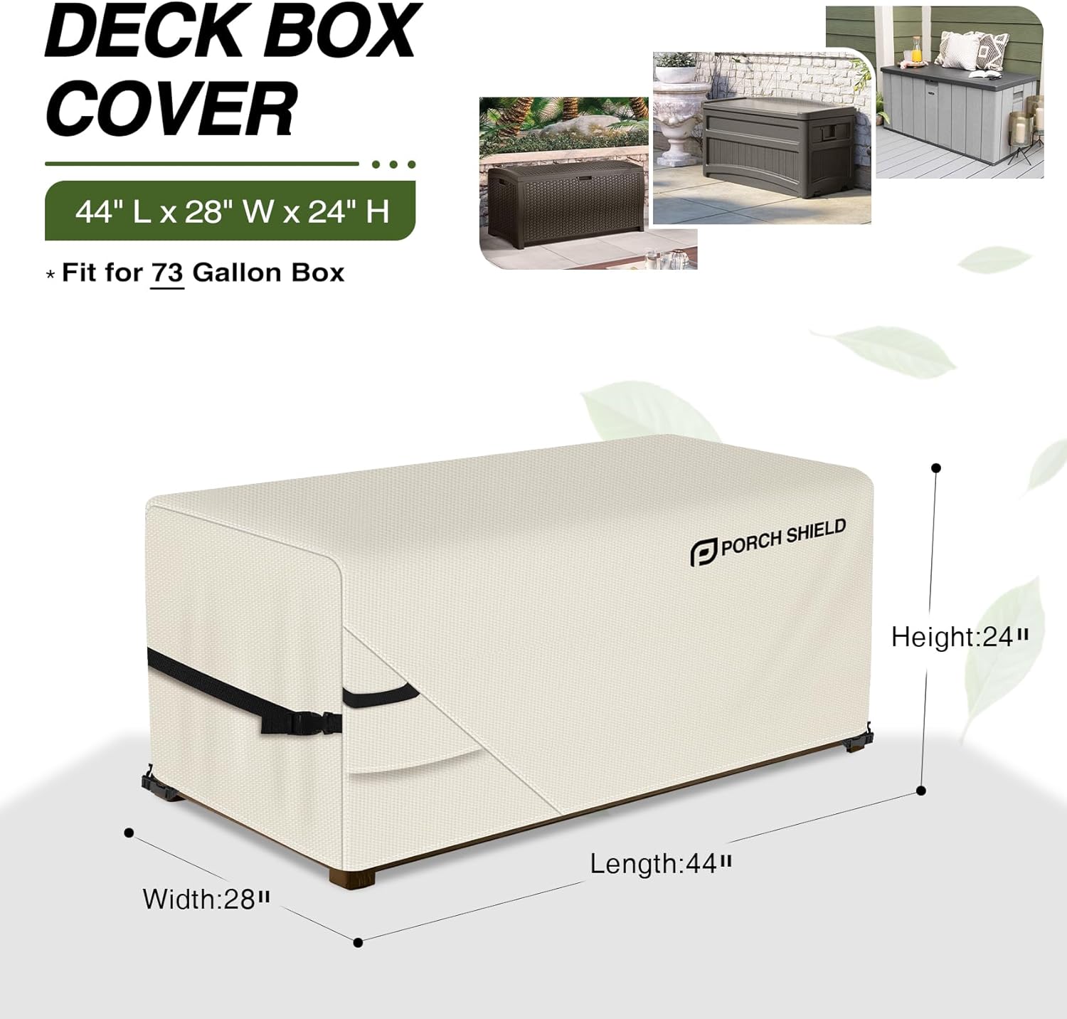 Porch Shield Patio Deck Box Storage Cover - 600D Outdoor Waterproof Cover for 73 Gallon Box Tear Resistant Rectangular Fire Pit Table Covers 44 x 28 x 24 inch Beige