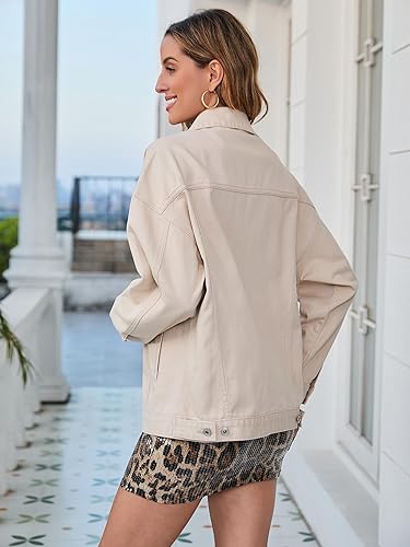 Miniatura 3 de Tsher - Chaqueta de mezclilla para mujer de gran tamaño, estilo vintage deslavado, chaqueta vaquera de manga larga, estilo clásico holgado.