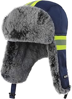 Wintermütze mit reflektierenden Streifen und Ohrenschützern, warme, Wind- und schneesichere Pilotenmütze, dick gefüttert mit Kunstfell, geeignet für Arbeit und Aktivitäten im Freien