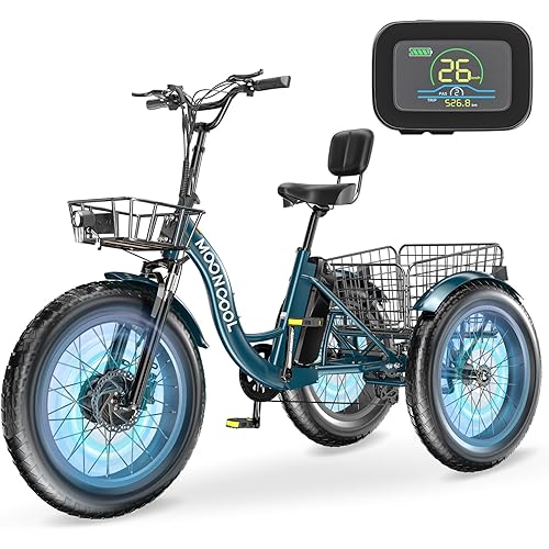 MOPHOTO Electric Tricycles for Adults, 3 Wheel E-Bike with 350W–750W Motor, Folding or Cruiser Frame, Multiple Speeds and Tire Sizes, UL Certified