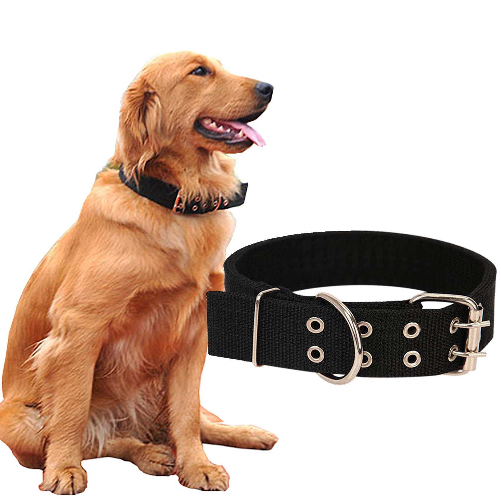 Love Dream Military Adjustable Dog Collar Nylon Tactical Dog Collars with Metal D Ring and Buckle for Large XLarge Dogs (Large, Black)