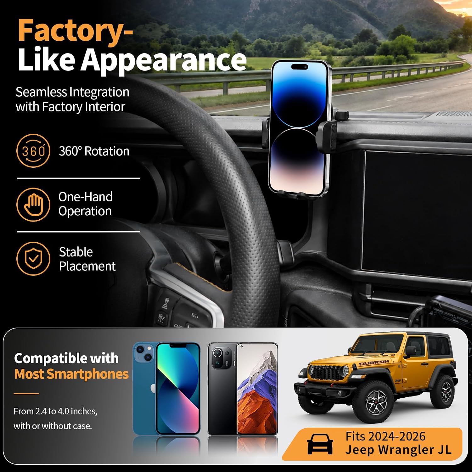 Car Phone Holder for Jeep Wrangler JL 2024–2026 image 2
