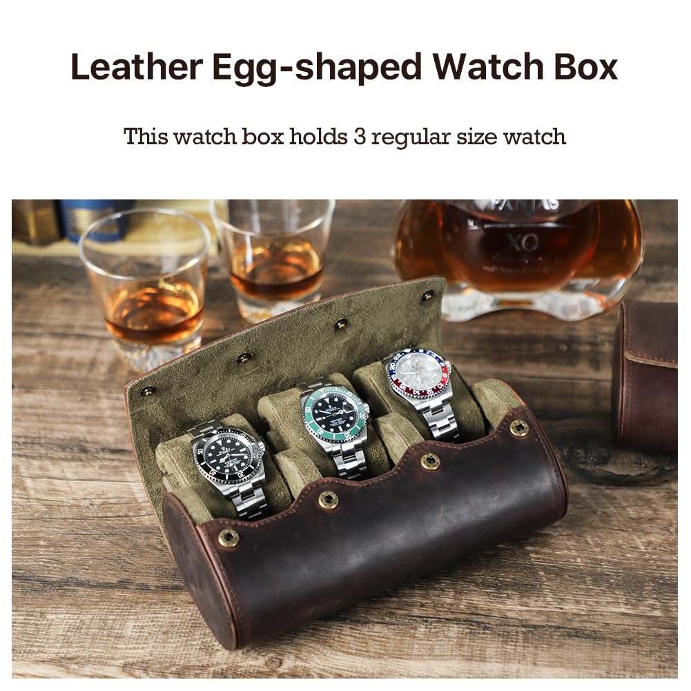 Étui à Montres Hiram, boîte de Rangement en Cuir véritable pour 3 Montres avec Coussin Amovible, Organisateur de Montres Portable et Protecteur