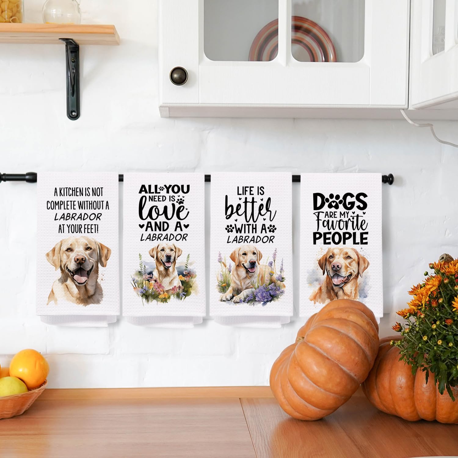 SPBL&L Golden Labrador Retriever Dog Kitchen Towels Set of 4, Labrador Retriever Gifts for Women,Labrador Decor Tea Dish Towels for Kitchen,Labrador Decorative Hand Towels for Bathroom, 16x24 Inches - Image 3