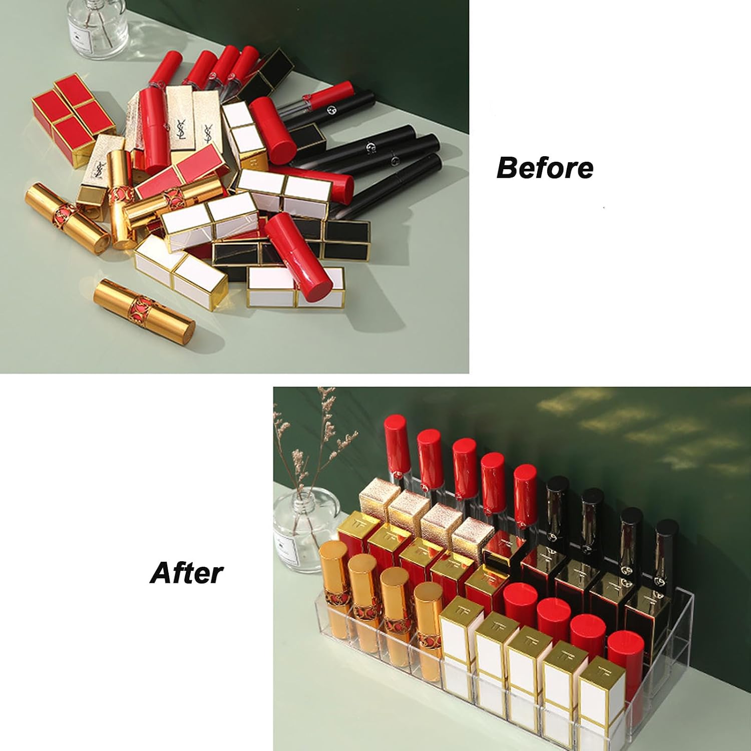 Lipstick Organizer 24 Slots Plastic Clear Cosmetic Display Holder for Lip gloss Chapstick Perfume Nail Polish Essential Oil