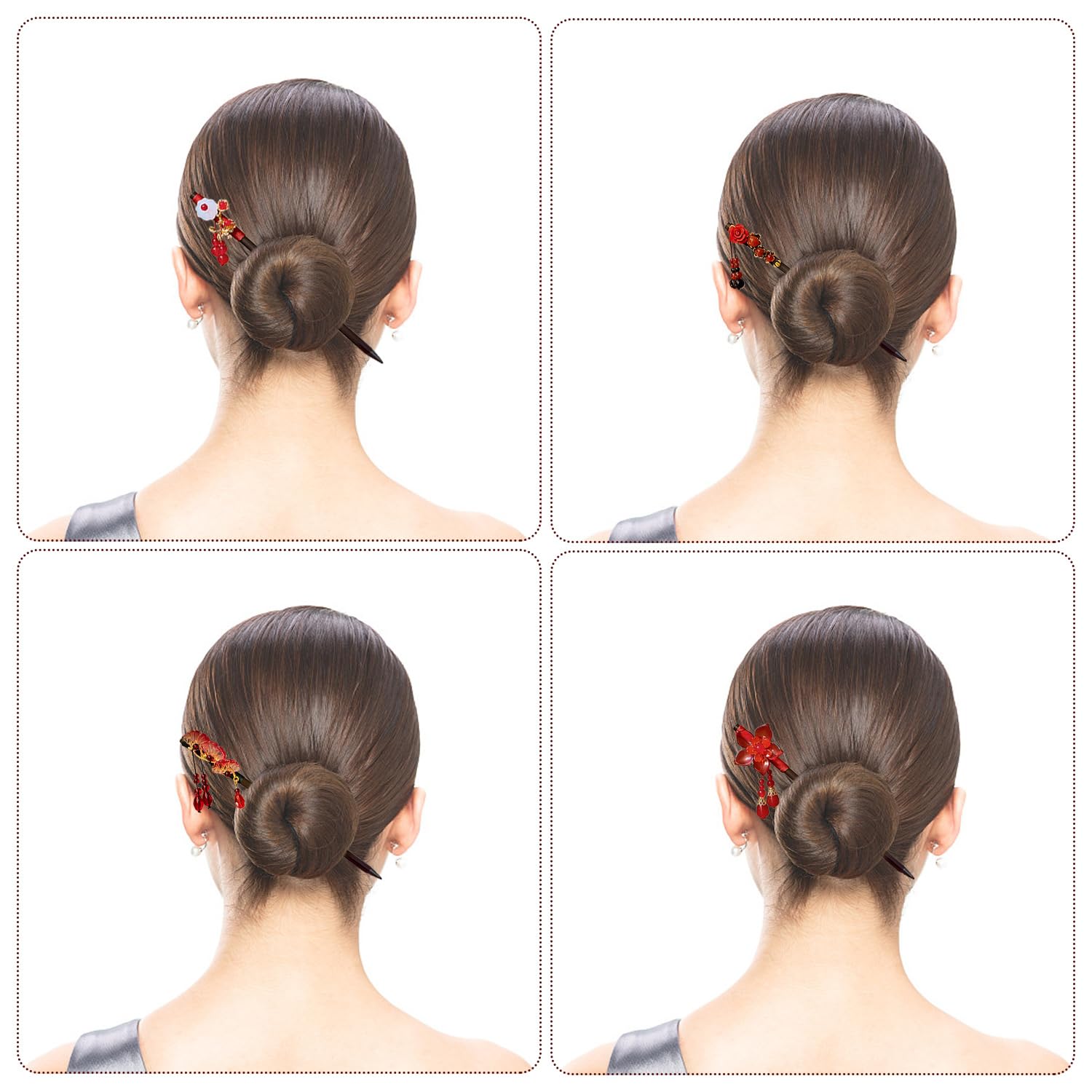 Juego de 5 horquillas de madera retro, palillos para el cabello, estilo chino y japonés