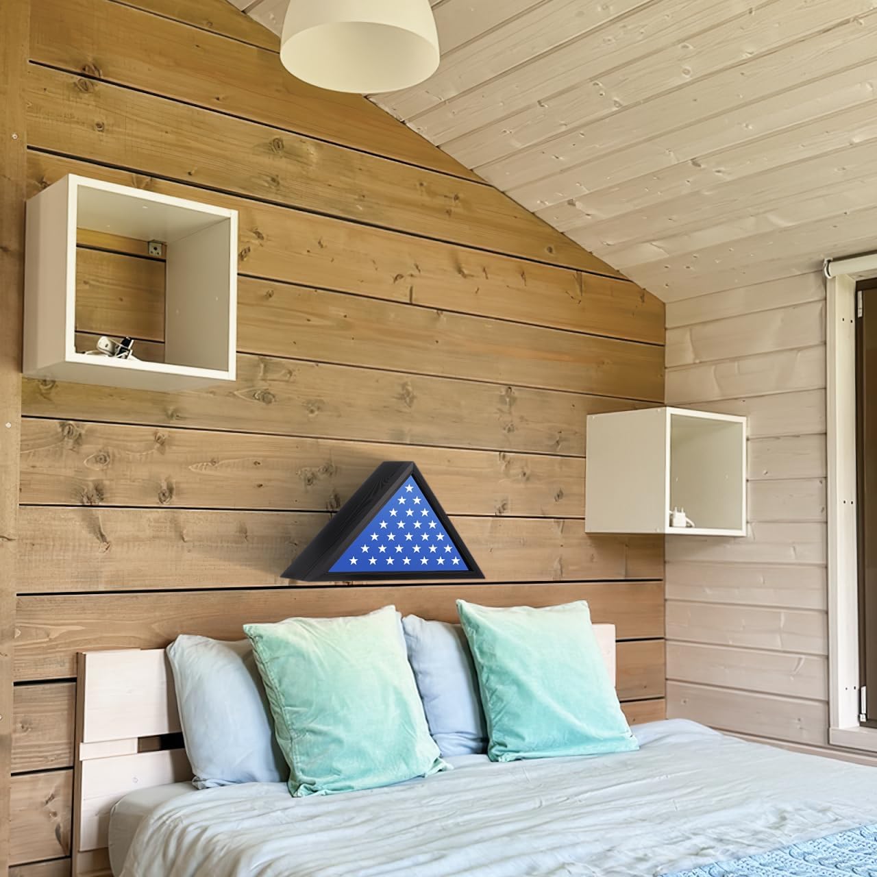 Flag Display Case Triangle Folded Flag Shadow Box Wall Mount Wood Case with Glass Covered for Army Veterans Burial