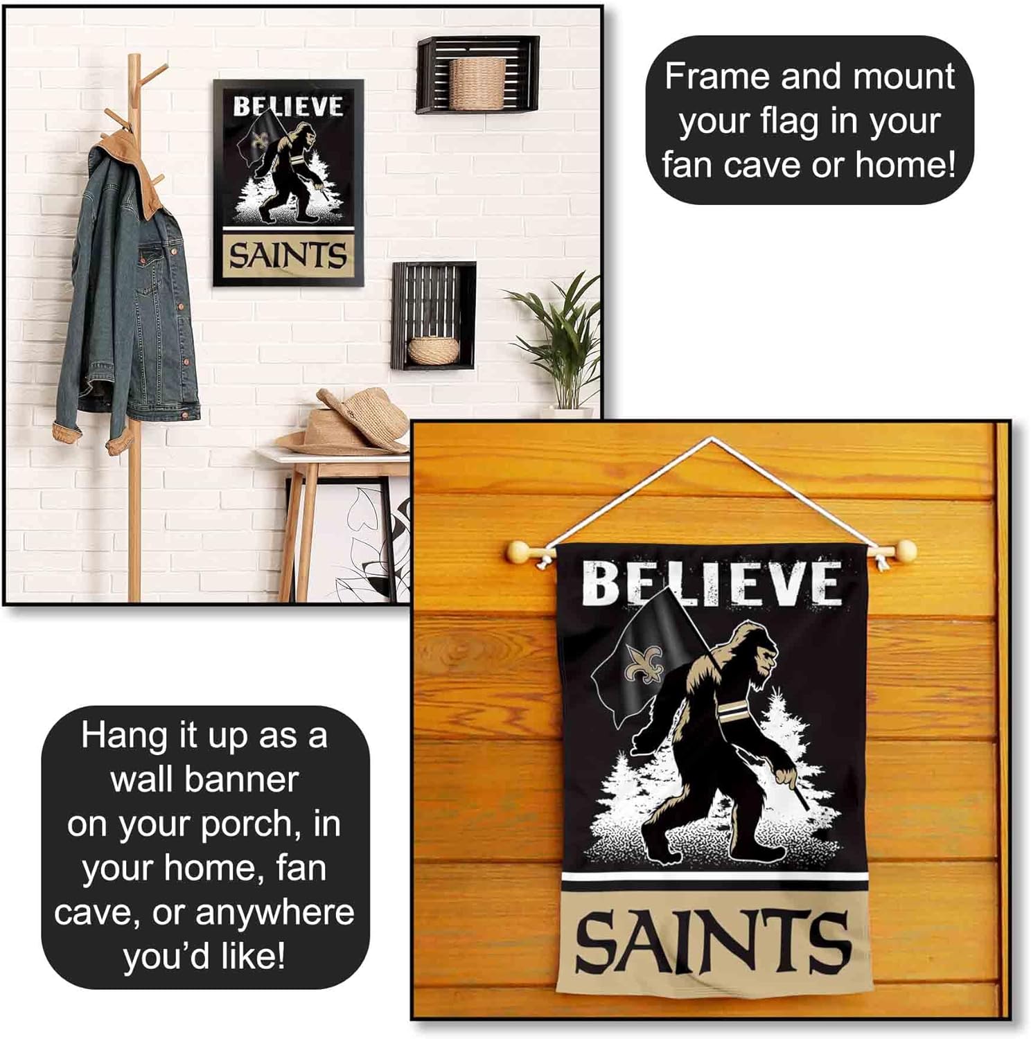 New Orleans Saints Bigfoot Sasquatch Believe Yard Garden Banner Flag - Image 5