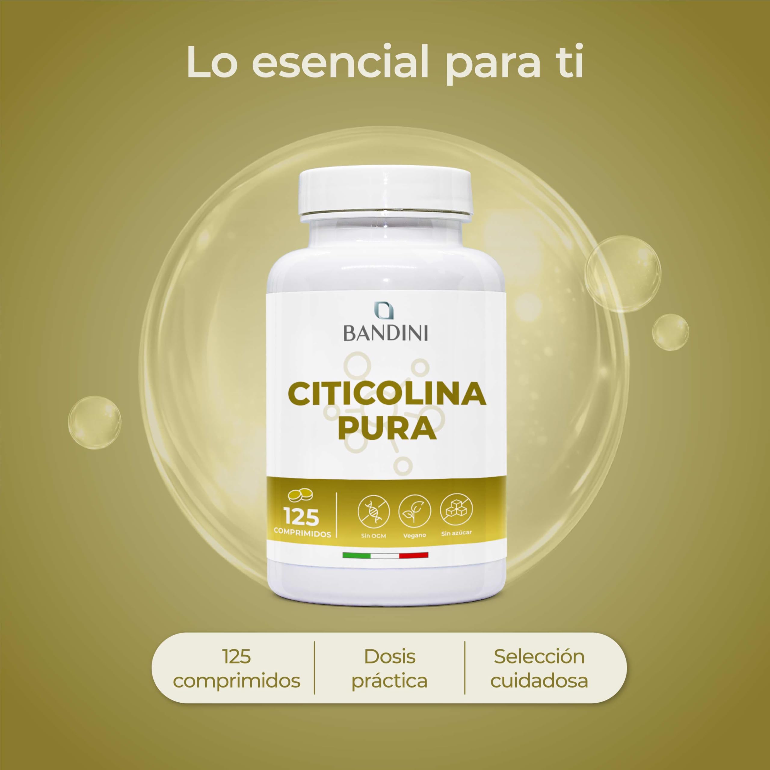 Bandini® Citicolina CDP 500 MG - 125 comprimidos - Suplemento de CPD Colina - Apoyo natural de alta dosis para el funcionamiento normal de las células y dieta equilibrada - Sin aditivos, 100% Vegano