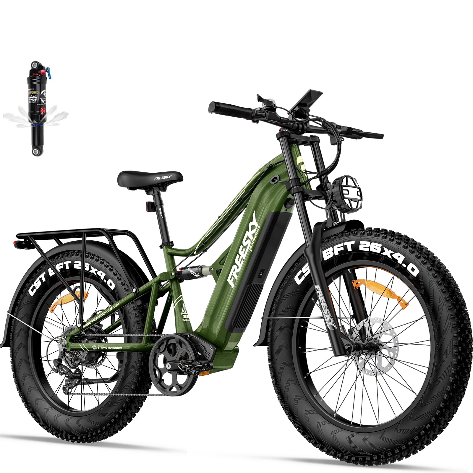 FREESKY 2500W BAFANG Motor Electric Bike for Adults, 48V 30Ah Samsung Cells Battery Ebike 120 Miles, 38+MPH, 26" Fat Tire Dirt All-Terrain Mountain E Bike, Full Suspension, UL 2849 Certified by TÜV
