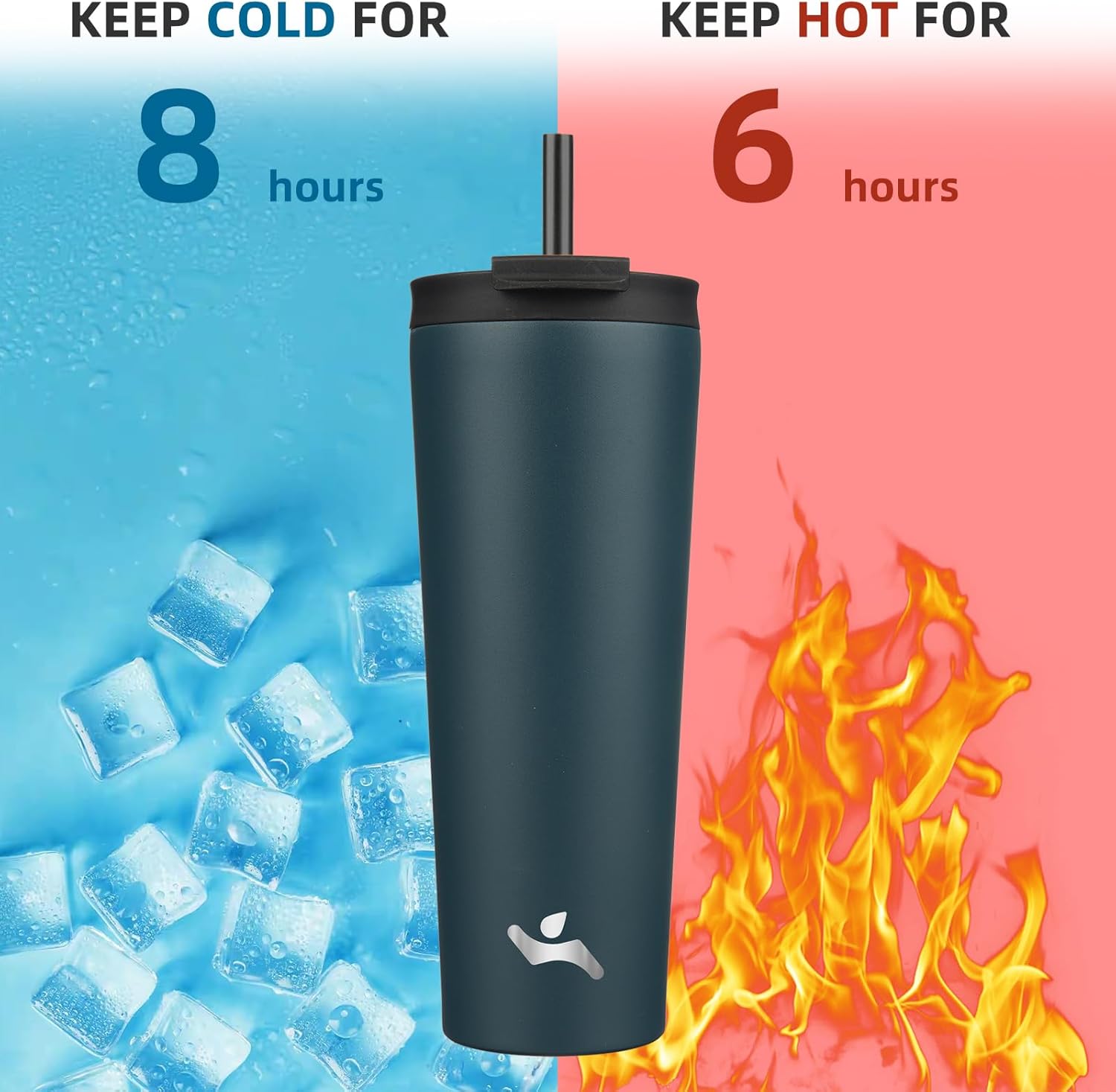 26 OZ Insulated Tumbler with Lid and 2 Straws Stainless Steel Water Bottle Vacuum Travel Mug Coffee Cup,Navy blue - Image 3