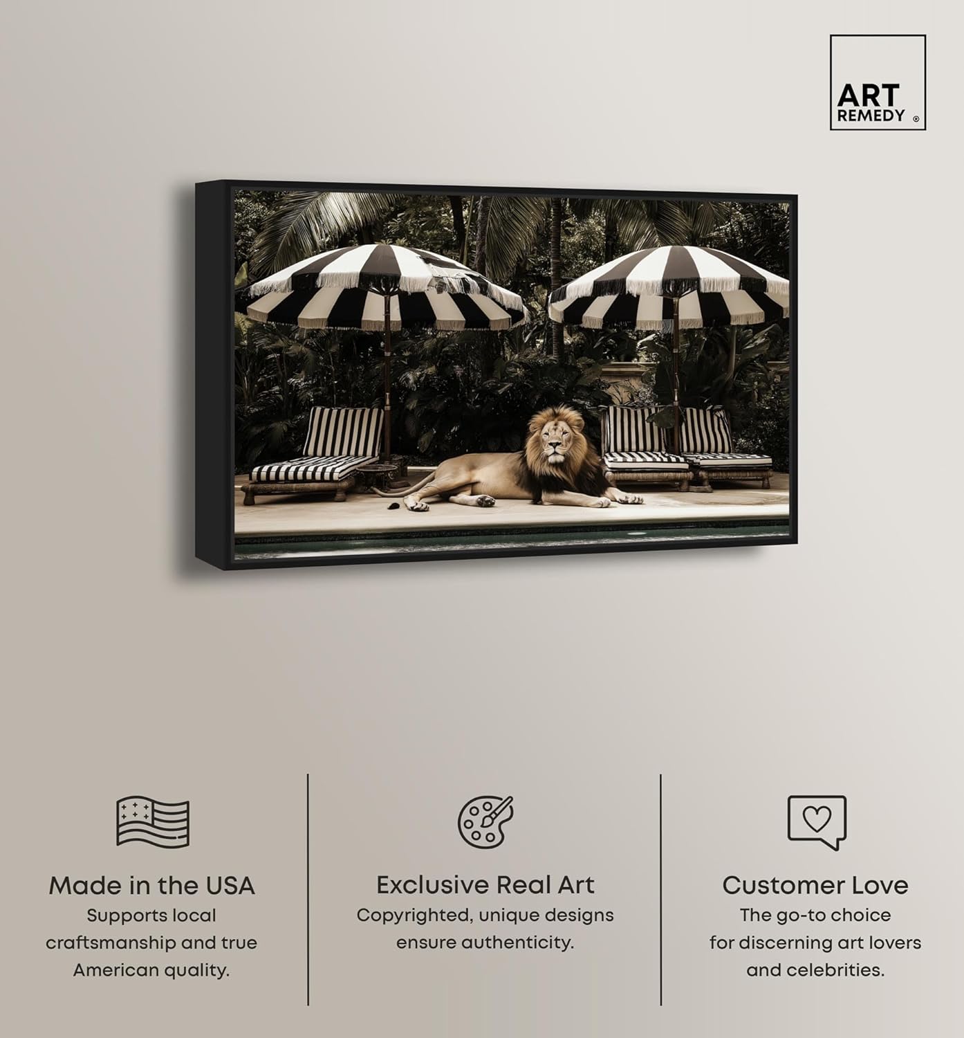 Art Remedy Retro Photography Canvas, 15" x 10", Black Frame, Luxe of the Jungle King Black Frame Floating 11"L x 16"W
