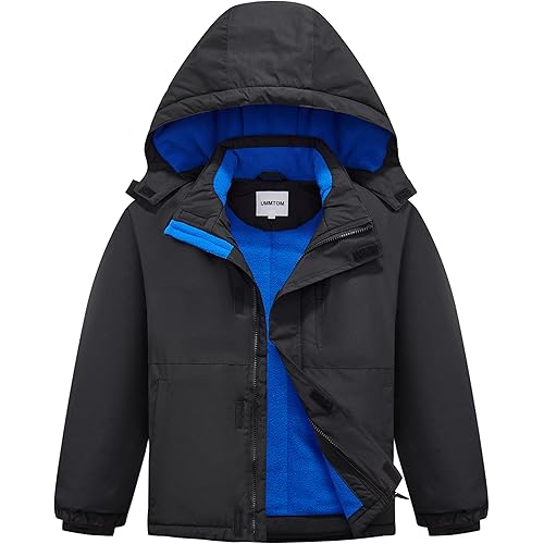 Boys Waterproof Ski Jacket Fleece Lined Warm Winter Snow Coat Hooded Winter Jacket for Kids