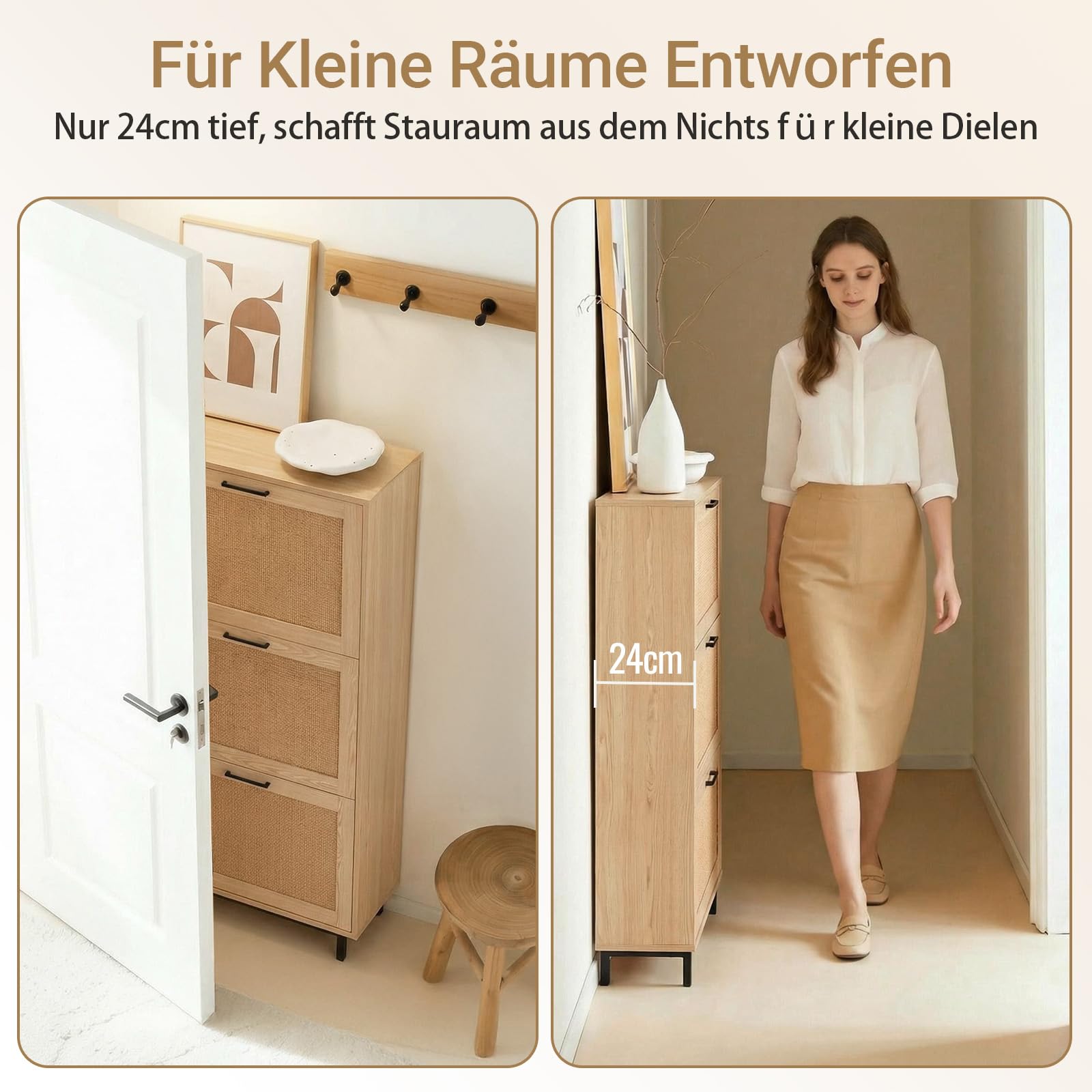 SoBuy Schuhschrank schmal mit 3 Klappen 60x127x24cm für Flur