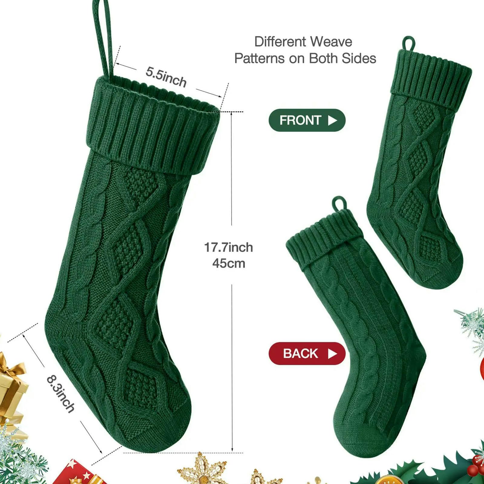 Weihnachtssocken 4 6 Pack Weihnachtsstrümpfe, 45,7 cm, Großer Zopfstrickstrumpf, Weihnachtsdekoration Zum Aufhängen, Mit Namensschildern-6pack_b-45cm