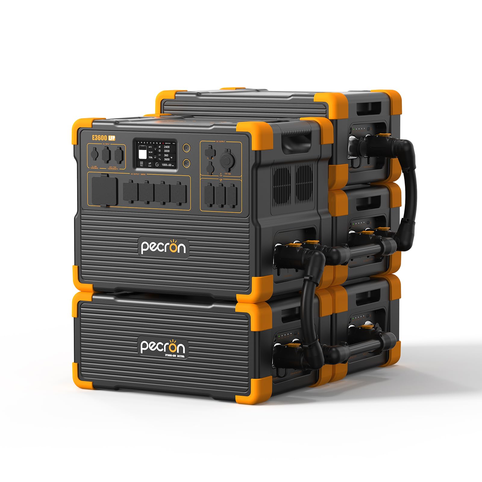 pecron Portable Power Station 3072Wh E3600LFP with 4xEP3000-48V 3072Wh Expandable to 15360Wh 5x3600W AC Outlets Power Station LiFePO4
