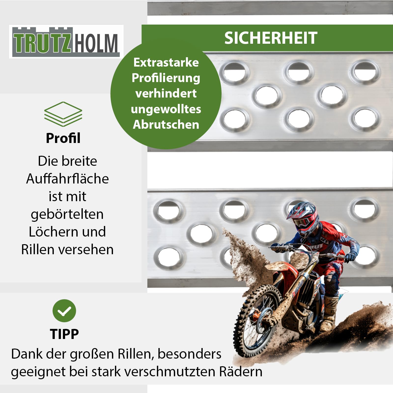 TRUTZHOLM Alu Auffahrrampe 198 cm 340 Kg zweifach klappbar Verladerampe Motorradrampe Klapprampe sehr platzsparend verstaubar und extrem leicht (grau, 1 Stück)