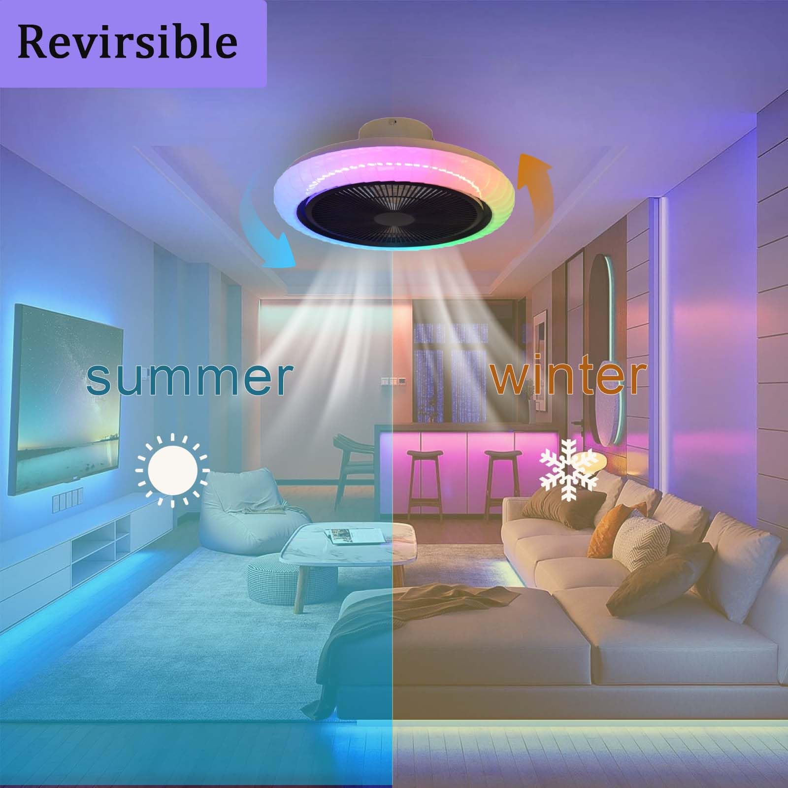 Deckenventilator Mit Beleuchtung Und Fernbedienung Leise RGB 36w Ventilator Lampe App Alexa Reversibel Dimmbar LED Farbwechsel Timer Schlafzimmer Wohnzimmer 50cm Smart 6 Speed