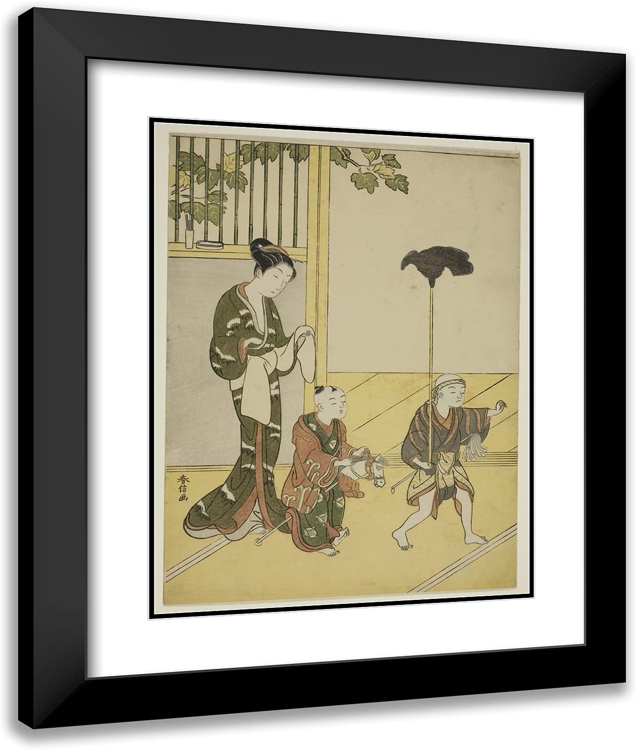 ArtDirect Suzuki Harunobu 20x24 Black Modern Framed and Double Matted Art Print Titled Playing Daimyo's Procession