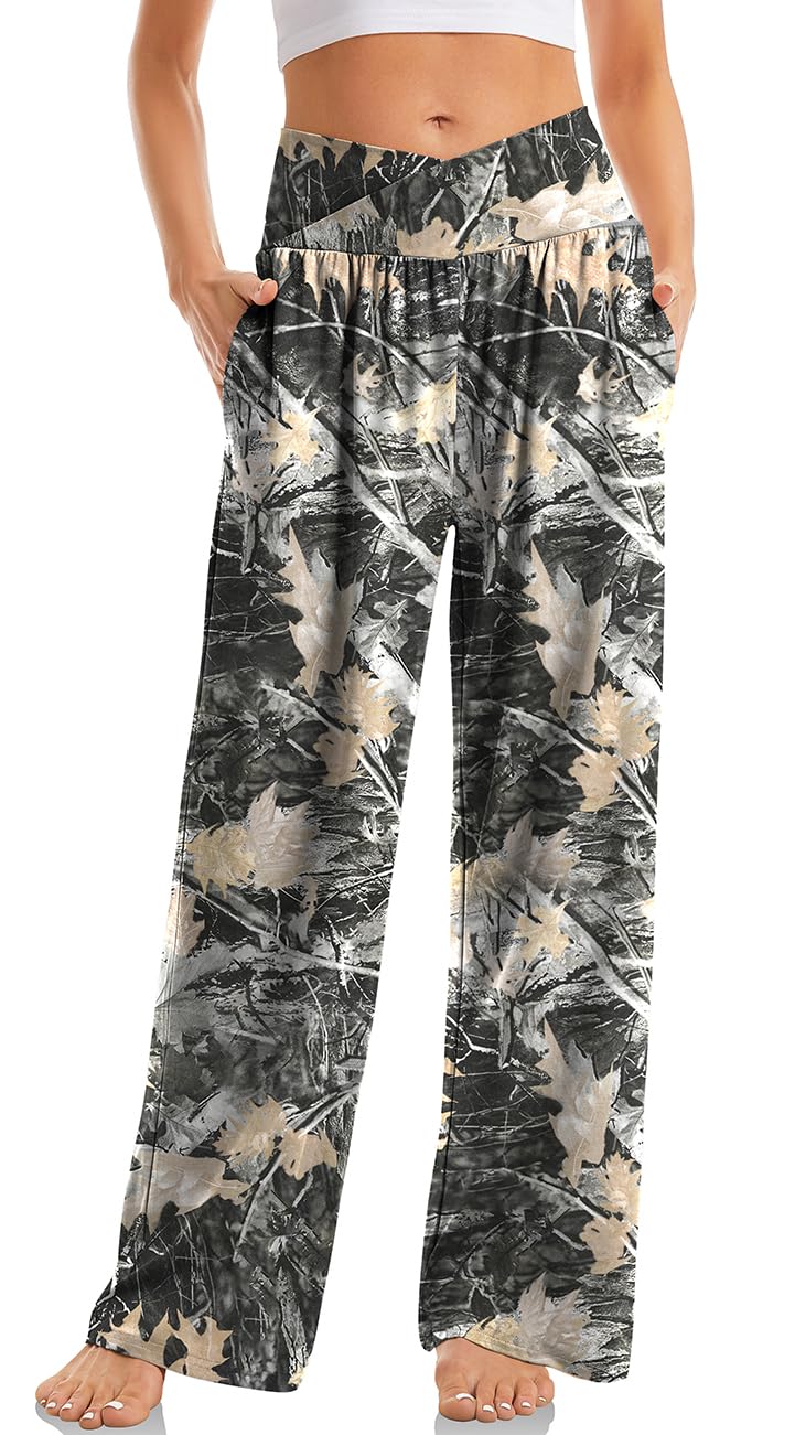 TARSE Women's Wide Leg Casual Loose Pants Yoga Sweatpants Comfy Crossover High Waisted Lounge Pajama Flowy Pants with Pockets