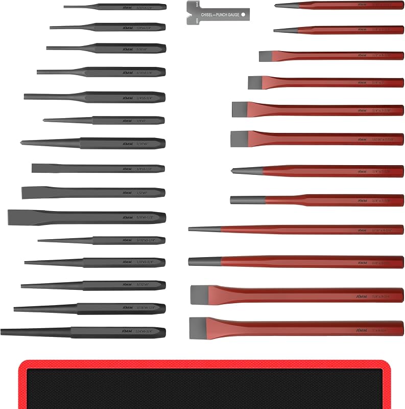 28-Piece Punch and Chisel Set, Heavy Duty Cr-V for Metal | Includes Taper, Pin, Center Punch set& Cold Chisels | Premium Cr-V Steel | For Metalwork, Wood, Auto Repair & Sculpture