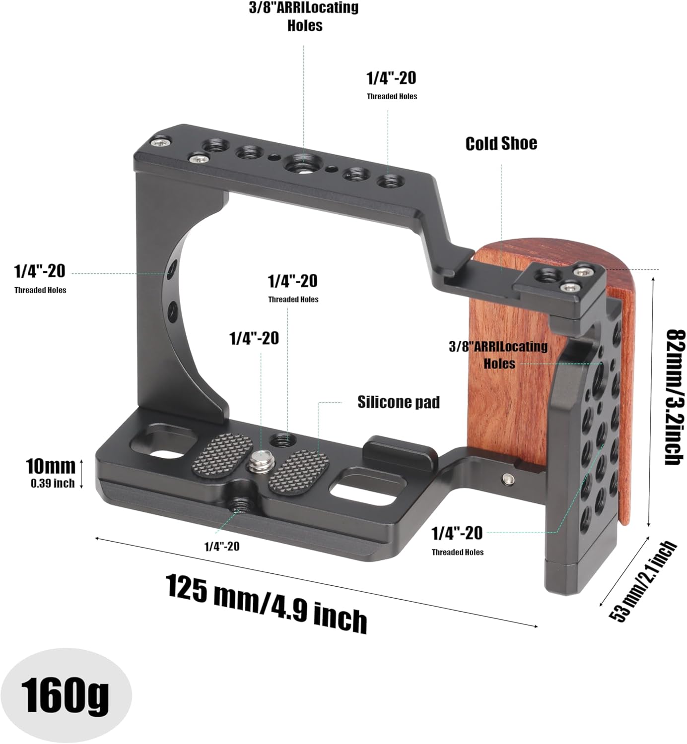 Hersmay ZVE10 Camera Cage with Wooden Side Handle Cage Rig Accessories for Sony ZV-E10 DSLR Camera - Image 6