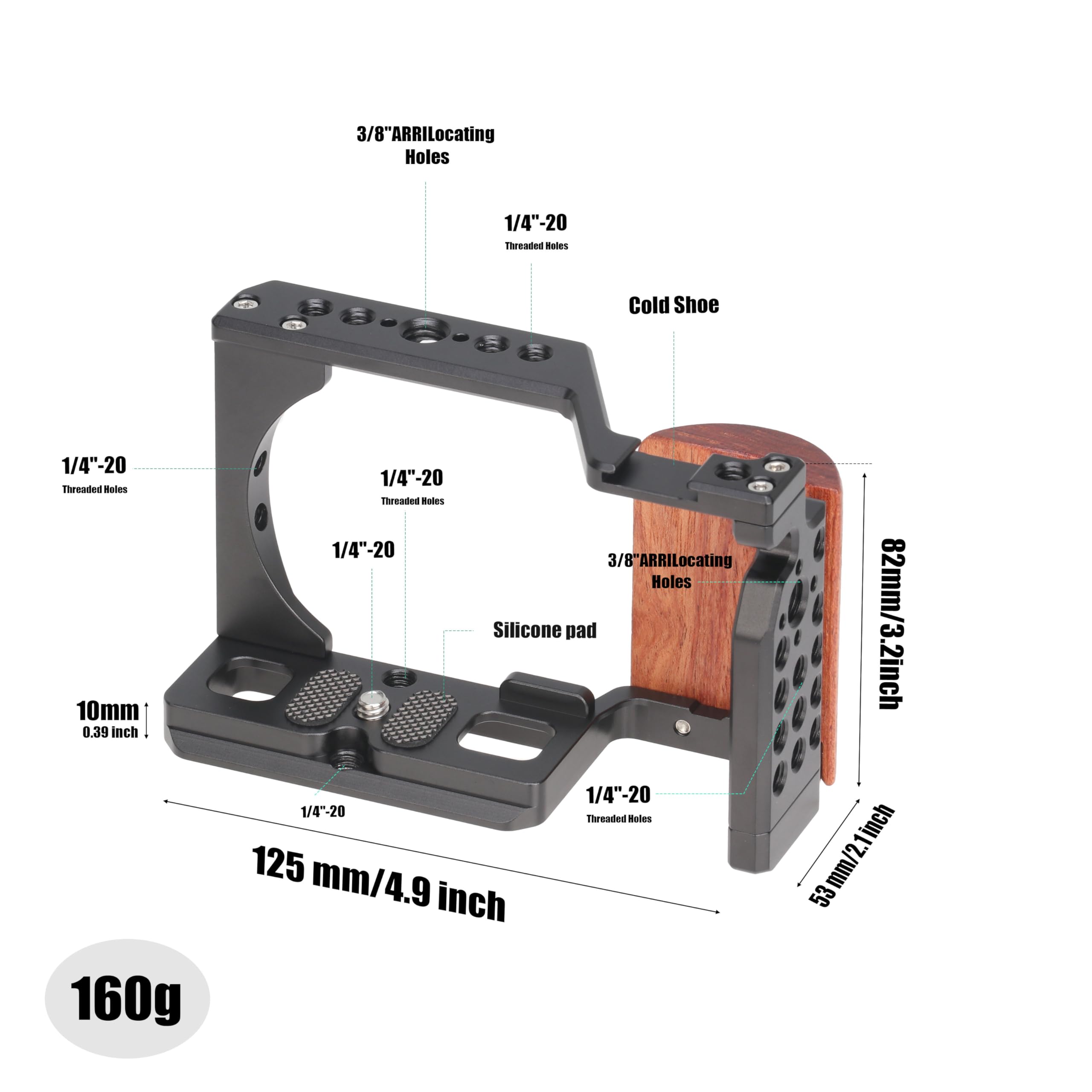 Cage Appareil Photo Sony ZV-E10 Avec Poignée Bois - Montage Extensible, Ports Multiples - Alliage Aluminium