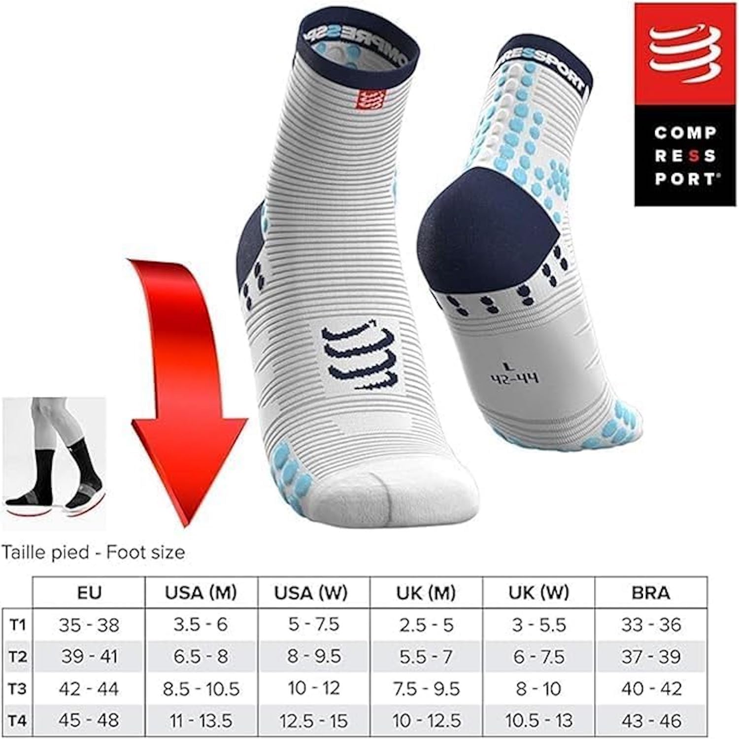 Compressport Running Socks - Pro Racing Socks V3 Run High - Prevención de ampollas - Amortiguación y transpirabilidad - Correr y triatlón - Para entrenamiento y competición - Ligeros - 4