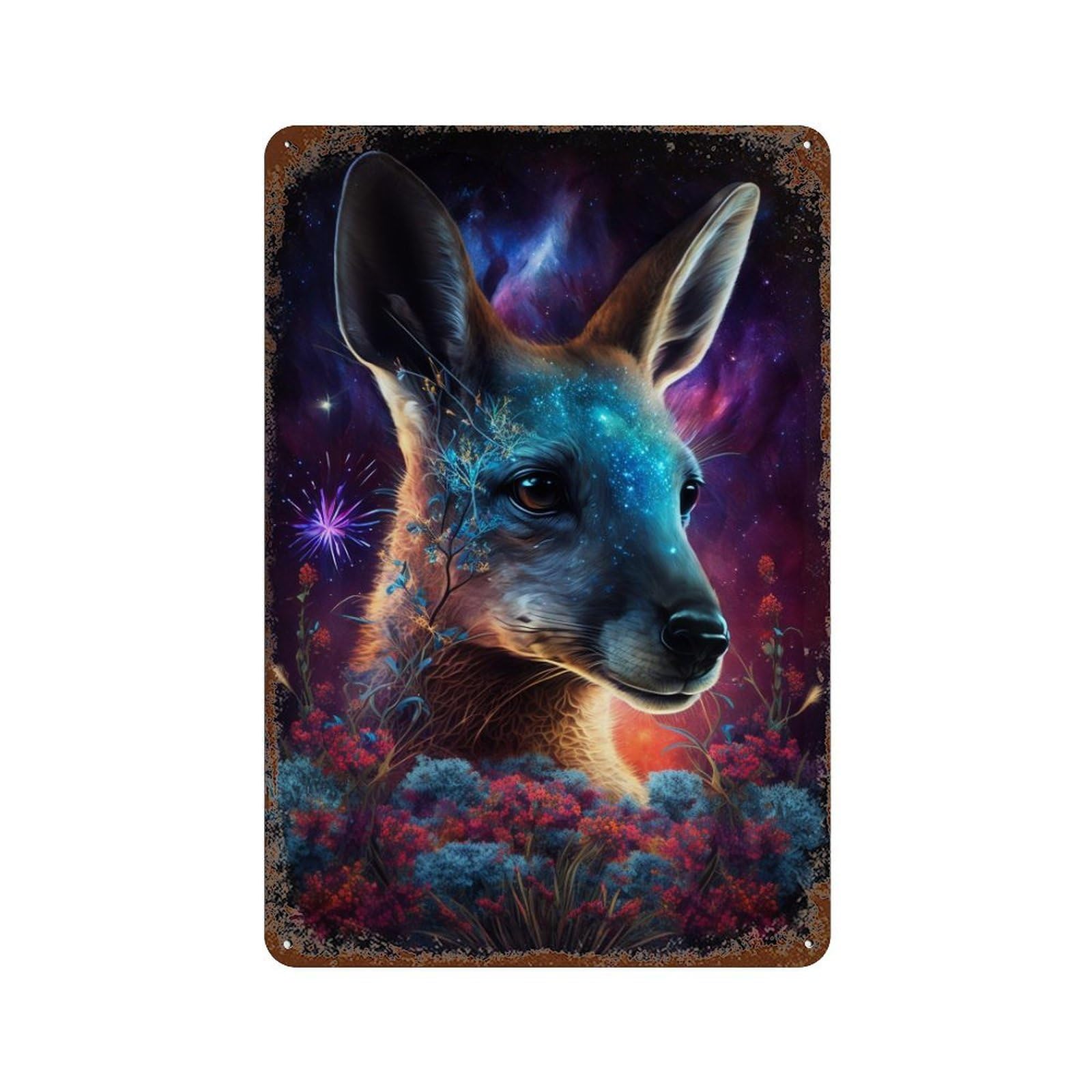 Rust Effect Astronomical Kangaroo in Space Rusty Metal Tin Sign 11.8"x7.9", Decorative Metal Wall Art for Farmhouse, Kitchen And Entryway Decor