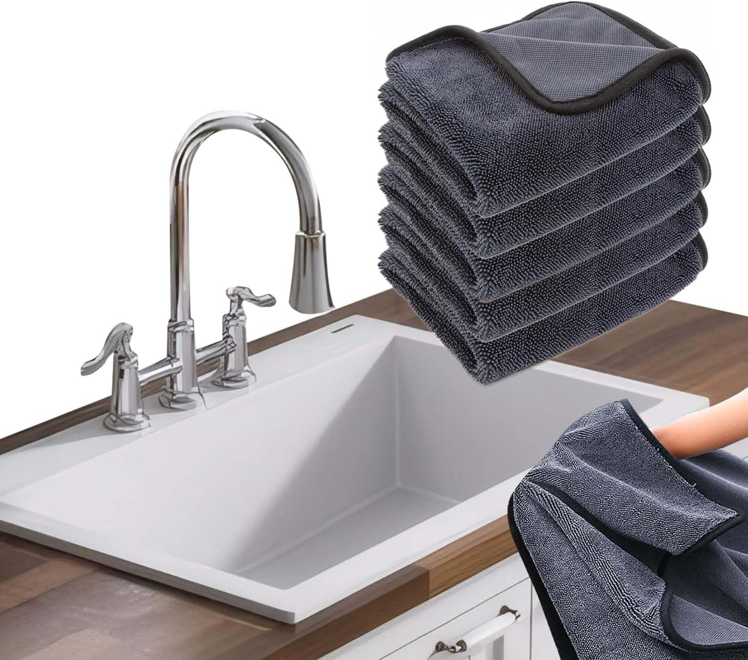 Ecopandy 5Pcs Grey12*10” Shiny Cleaning Wipes Cloths,5Pcs Shiny Cleaning Drying Towels,Shower Doors Drying Towels,12*10” Streak Free Glass Window Car Mirror Super Absorben Microfiber Cleaning Cloths Cleaner(5Pcs Grey12*10”)