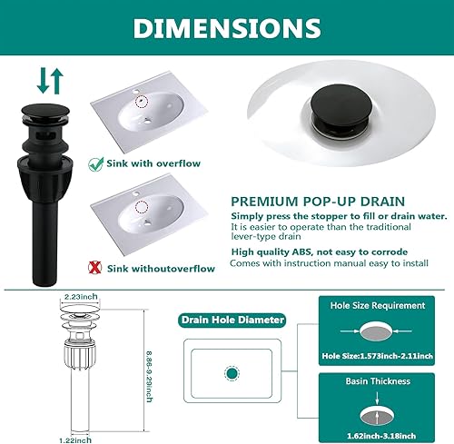 Miniatura 8 de BARROCK Grifo central de baño de 4 pulgadas y 2 asas, acero inoxidable sin plomo, moderno, giratorio de 360, grifo mezclador de 2 a 3 agujeros,
